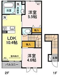 JR東海道本線 二川駅 徒歩34分の賃貸アパート 2階2LDKの間取り
