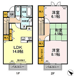 豊橋鉄道東田本線 赤岩口駅 徒歩7分の賃貸テラスハウス 1階3LDKの間取り