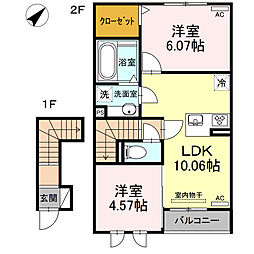 ルワンジュ　Ｅ 2階2LDKの間取り