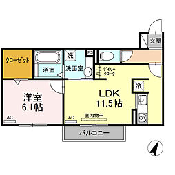 ヴィラ・ロワイヤル　六番館 2階1LDKの間取り