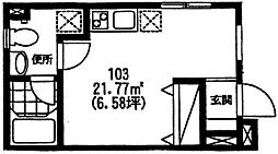 コリーヌ学芸大学弐番館 103 1階ワンルームの間取り