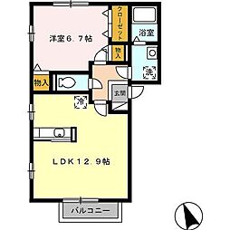 ルミエール清洲　Ａ 2階1LDKの間取り