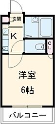 セントリバーハイム 2階1Kの間取り