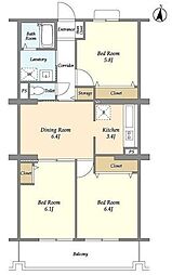 オーキッドレジデンス港北綱島ウエスト 4階3DKの間取り