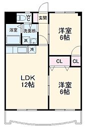 フィオーレ豊橋 6階2LDKの間取り