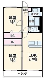 JR東海道本線 豊橋駅 バス18分 南牛川下車 徒歩4分の賃貸マンション 2階2LDKの間取り