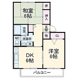 ストークハイムＢ 1階2DKの間取り