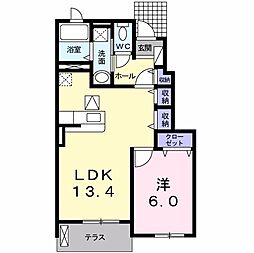 ディアコート徳永 1階1LDKの間取り