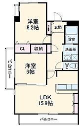 名古屋市営東山線 東山公園駅 徒歩2分の賃貸マンション 7階2LDKの間取り