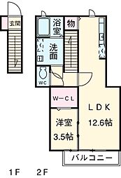 東武東上線 下赤塚駅 徒歩13分の賃貸アパート 2階1LDKの間取り