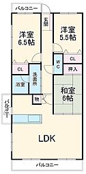 名古屋市営東山線 星ヶ丘駅 徒歩20分の賃貸マンション 4階3LDKの間取り