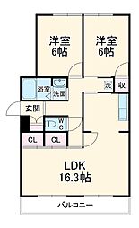 牧の原中央マンション 4階2LDKの間取り