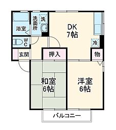 ソレイユ白子II 2階2DKの間取り