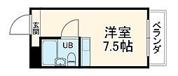 ビラ三秀神村 4階ワンルームの間取り