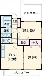 サザンパレス 4階2DKの間取り