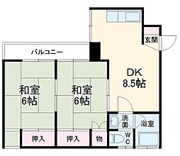 花神ビル 2階2DKの間取り