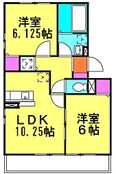 サンボナール 3階2LDKの間取り