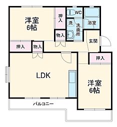 笹野ロイヤルハイツ　Ｂ 2階2LDKの間取り