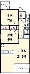 名古屋市営東山線 覚王山駅 徒歩9分の賃貸マンション 3階2LDKの間取り