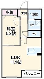 名古屋市営東山線 覚王山駅 徒歩10分の賃貸マンション 2階1LDKの間取り
