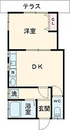 京王線 仙川駅 徒歩15分の賃貸アパート 1階1DKの間取り