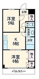 都営三田線 本蓮沼駅 徒歩9分の賃貸マンション 6階2Kの間取り