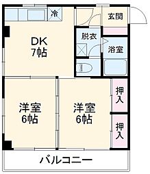 JR鶴見線 鶴見小野駅 徒歩9分の賃貸マンション 3階2DKの間取り