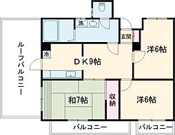 三高・カーサアルメディア 4階3DKの間取り