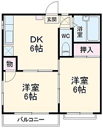 関口グリーンハイツＡ 1階2DKの間取り