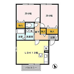 ラ・グランドール　弐番館 1階2LDKの間取り