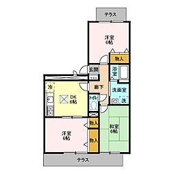 ハイツ・サンピーチ　Ｃ 1階2LDKの間取り