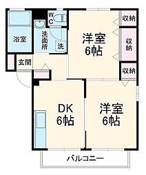 京成本線 京成大和田駅 徒歩15分の賃貸アパート 1階2DKの間取り