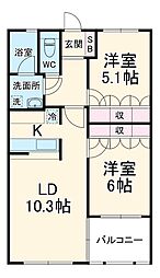 ＫＤビルＮＯ．4 1階2LDKの間取り