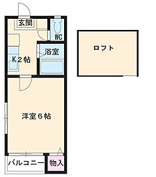 名古屋市営鶴舞線 川名駅 徒歩11分の賃貸アパート 2階1Kの間取り