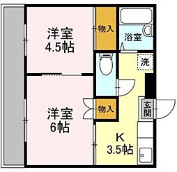 鴨下ハイツ　Ａ 1階2Kの間取り