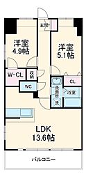 アーペブローネ上志津 3階2LDKの間取り