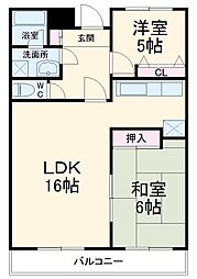 第二大越ビル 6階2LDKの間取り