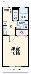 アルシオンＡ棟 2階1Kの間取り