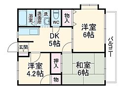 京成本線 勝田台駅 徒歩13分の賃貸アパート 2階3DKの間取り