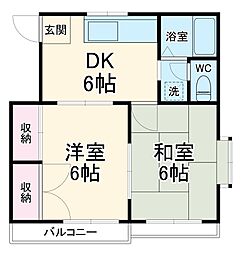 コアハイム八千代 2階2DKの間取り