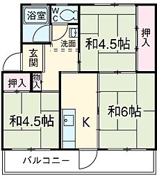 舎人吉岡ハイツ 3階3Kの間取り