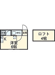 JR中央線 国分寺駅 徒歩16分の賃貸アパート 2階ワンルームの間取り