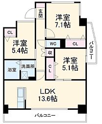名古屋市営鶴舞線 浅間町駅 徒歩3分の賃貸マンション 4階3LDKの間取り