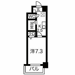 名古屋市営桜通線 高岳駅 徒歩5分の賃貸マンション 4階1Kの間取り