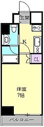 フローライト徳川 4階1Kの間取り