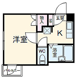 パレ千郷 2階1Kの間取り