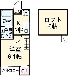 コンフォート生駒 1階1Kの間取り