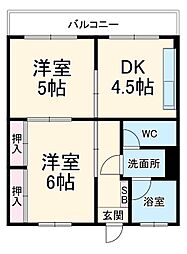 名古屋市営鶴舞線 庄内通駅 徒歩6分の賃貸マンション 3階2DKの間取り