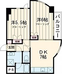 メゾンドリプレット 5階2DKの間取り