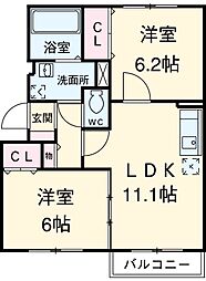 名古屋市営鶴舞線 浄心駅 徒歩14分の賃貸アパート 2階2LDKの間取り